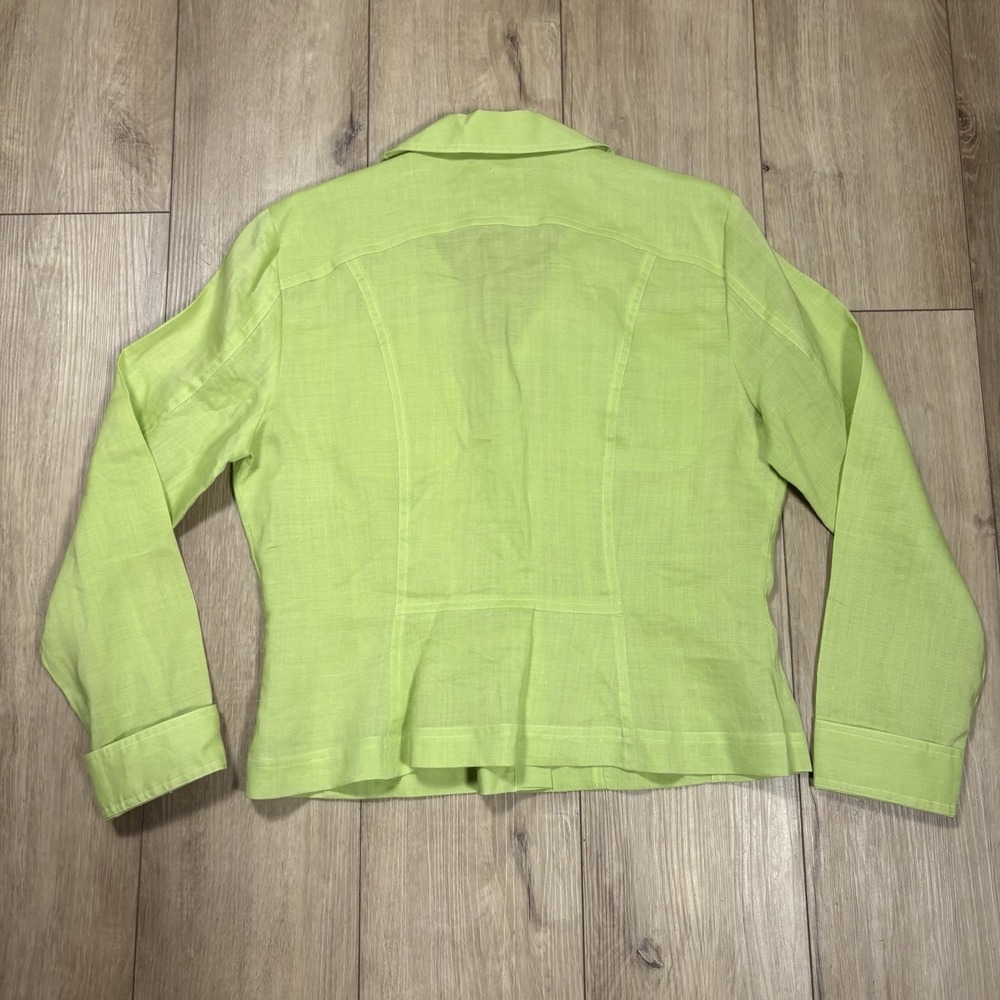 Allison Taylor Women's 100% Linen Button-Up Shirt Large Green Roll Tab‎ Solid - Picture 7 of 7